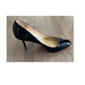 NWOB Jimmy Choo dark teal blue pat and leather heels